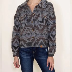 Simply Southern gray Navajo print oversized jacket and matching tote